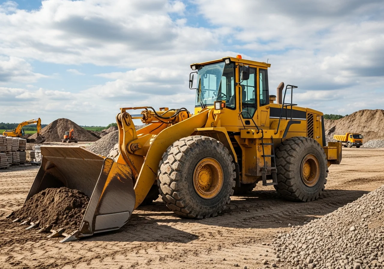 Yellow wheel loader operating at a construction site