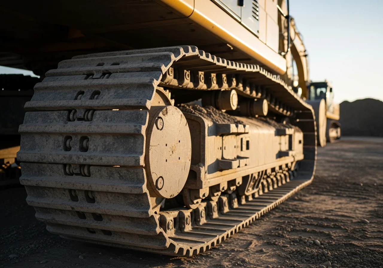 Industrial machine rubber track in a work environment